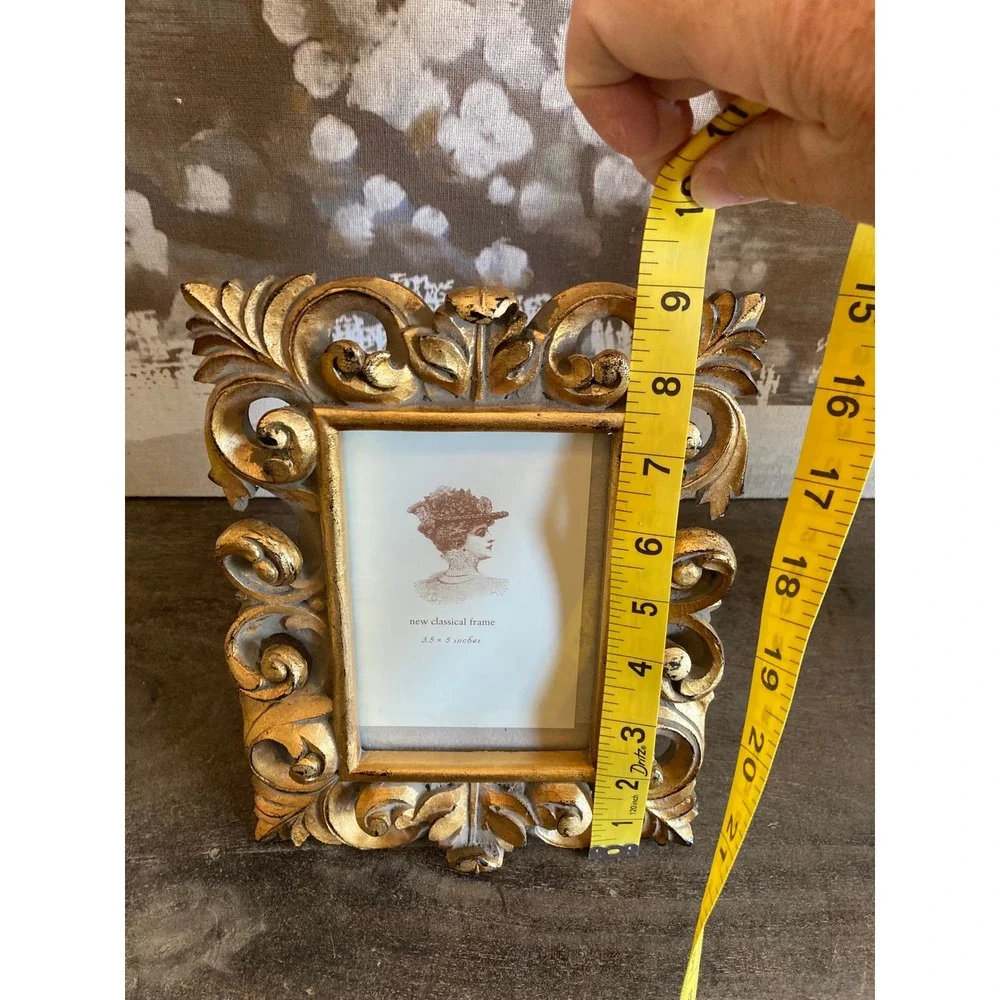 Ornate Gold Baroque Picture Frame Distressed Gilded Scroll 3.5x5 Tabletop Decor